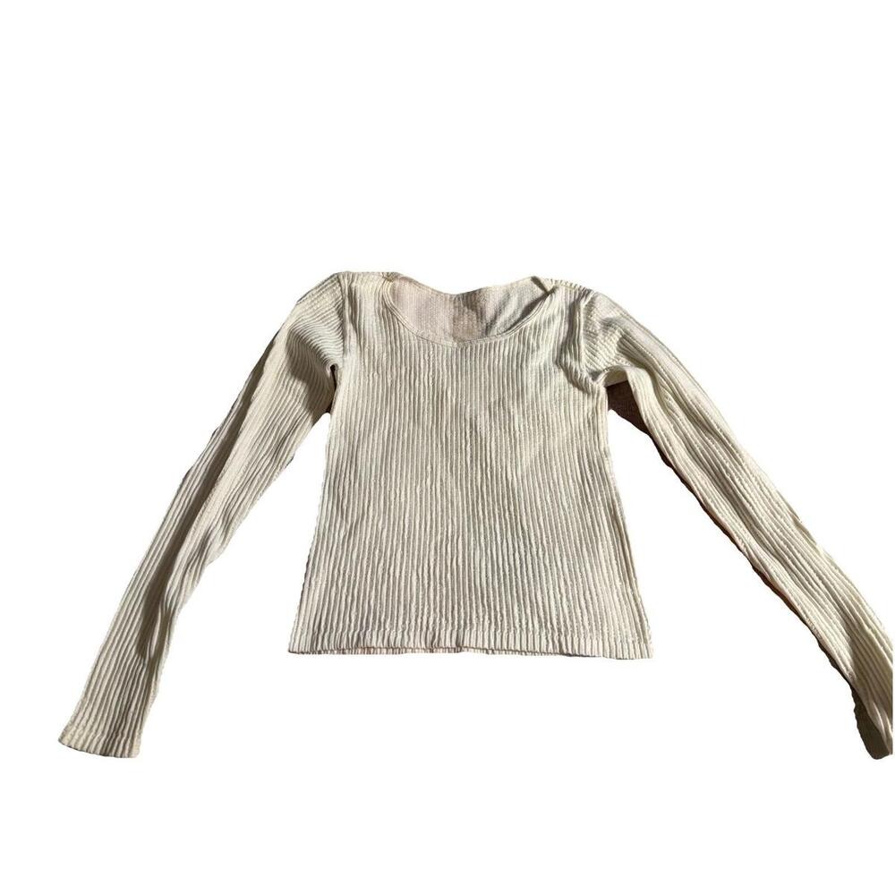 Gypsy and Jade Bella cream Long Sleeve Cropped Ribbed Top Shirt  Junior's XS/S